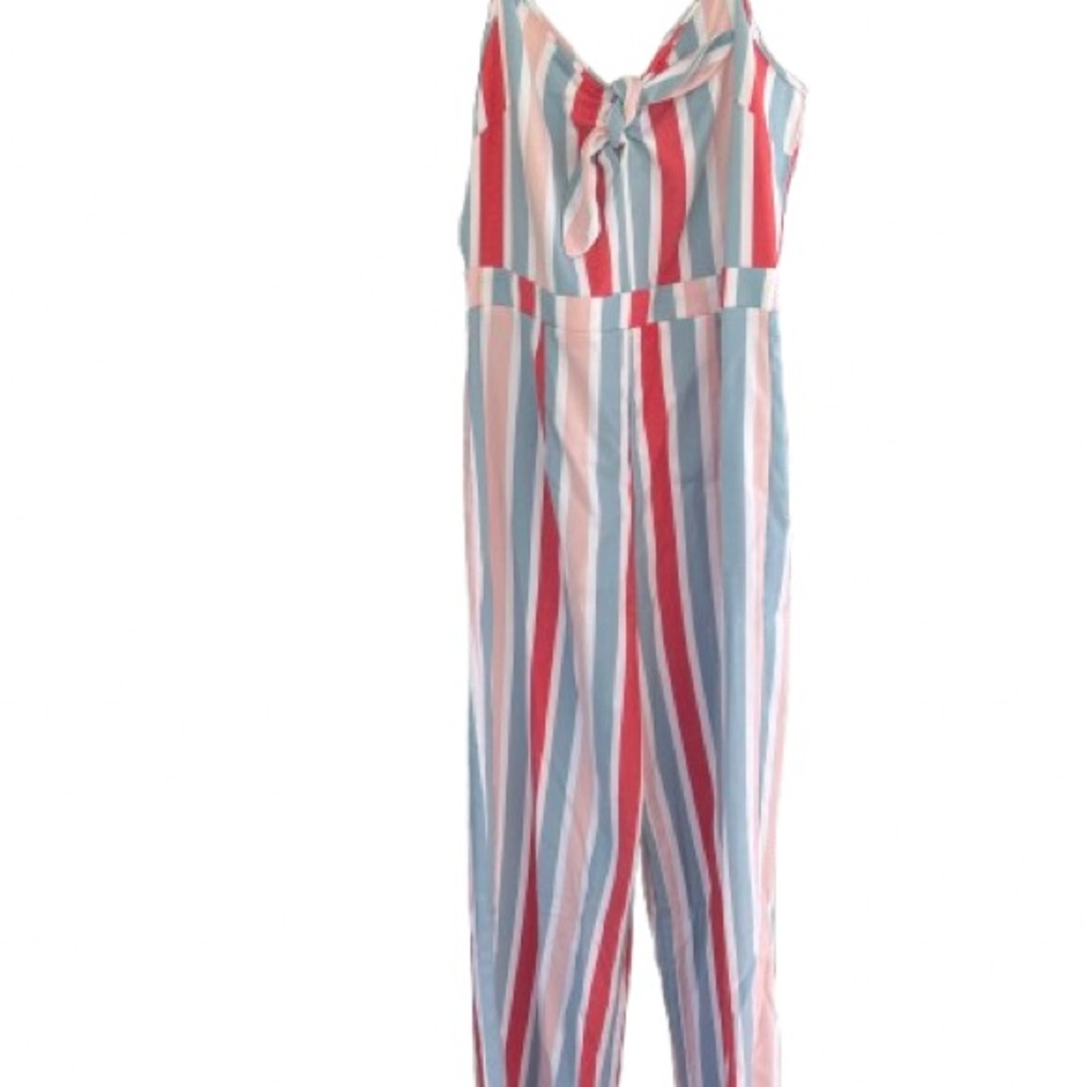Romeo & Juliet Couture Striped Jumpsuit — Pink, Blue & White